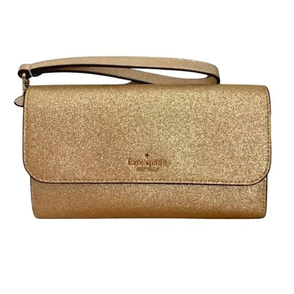 Kate Spade Gold Tone Glitter Glimmer Flap Wristlet Wallet NEW - Picture 2 of 9